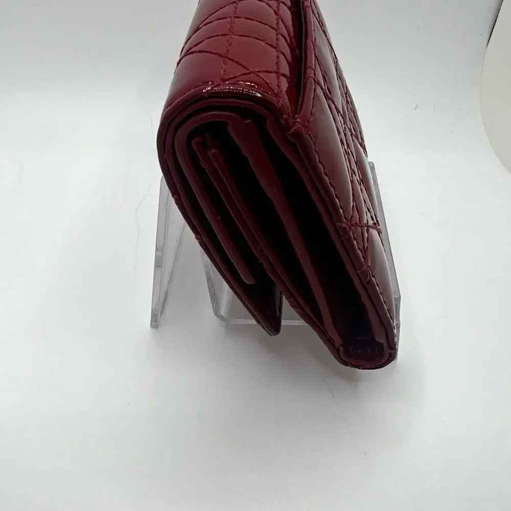 GUC Dior Red Lotus Cannage Patent Trifold Wallet